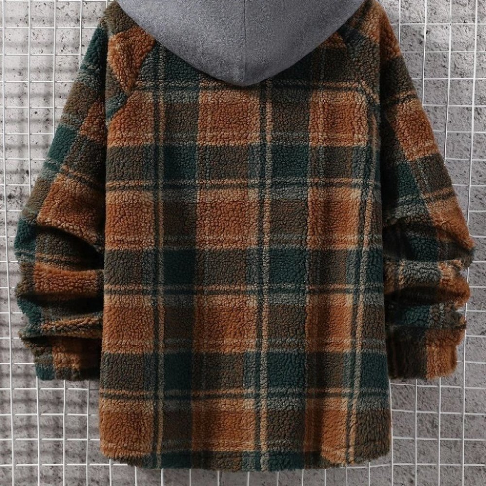 Brown Mens Plain Hooded Overcoat - Picture 2 of 4